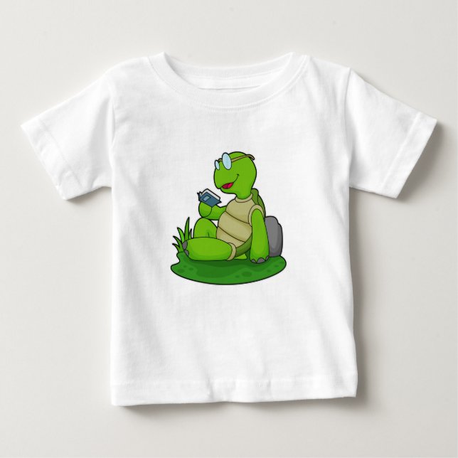 Turtle Reading Book Baby T-Shirt (Front)