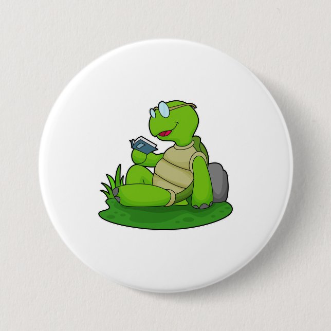 Turtle Reading Book Button (Front)