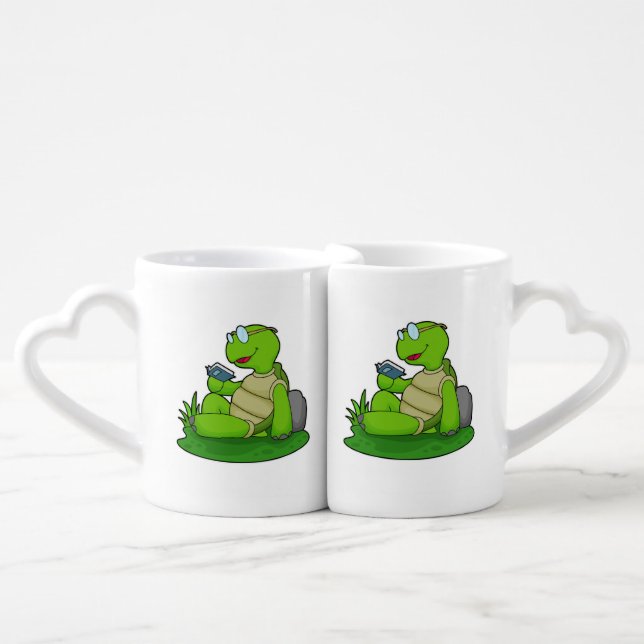 Turtle Reading Book Coffee Mug Set (Front Nesting)