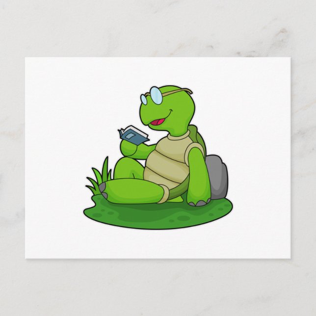Turtle Reading Book Postcard (Front)
