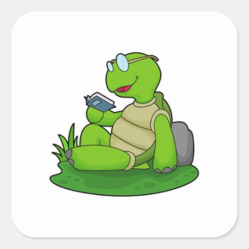 Turtle Reading Book Square Sticker