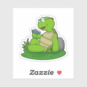 Turtle Reading Book Sticker