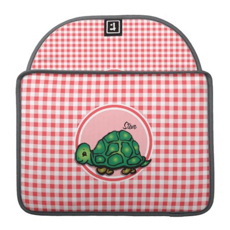 Turtle; Red And White Gingham Sleeve For Macbooks
