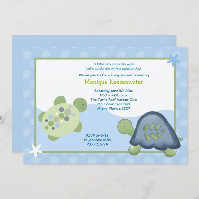 Turtle Reef Baby Shower Invitation - Light Blue (Front/Back)