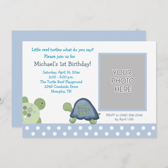 Turtle Reef Boys Birthday Tortoise Photo Invitation (Front/Back)