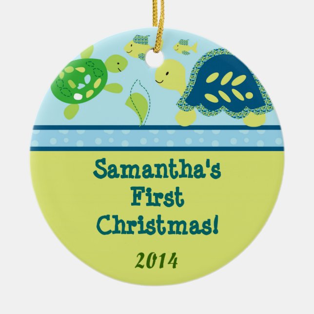Turtle Reef Ocean Pond Personalized Name Ornament (Front)