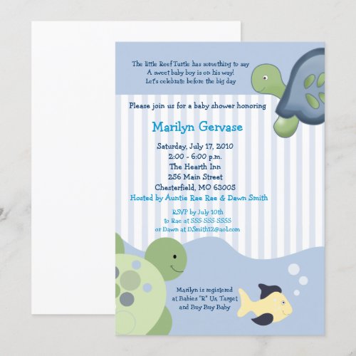 REEF TURTLE 5x7 Baby Shower Invitation