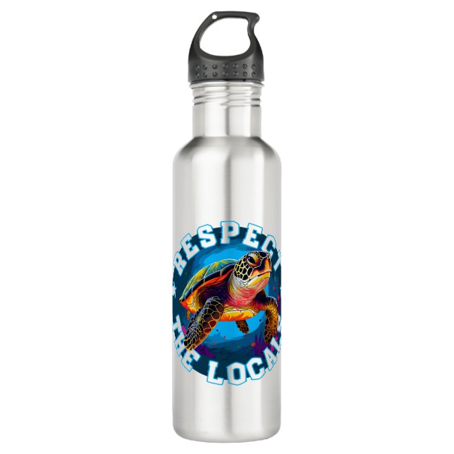 Turtle - respect the locals stainless steel water bottle (Front)