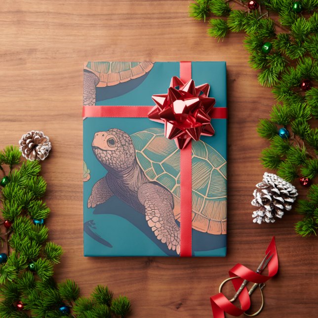 Turtle Retro Colorful Personalized Pattern Wrapping Paper (Holiday Gift)
