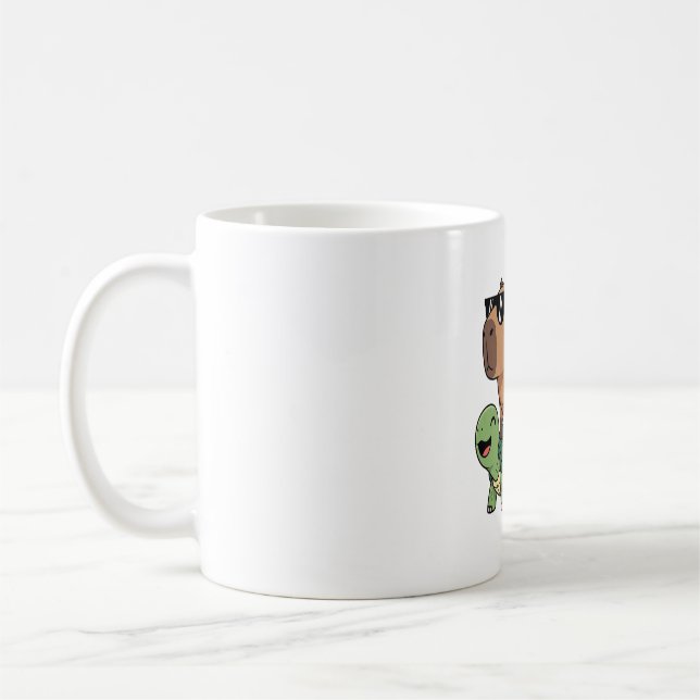 Turtle Ride Capybara, Funny Capybara Coffee Mug (Left)