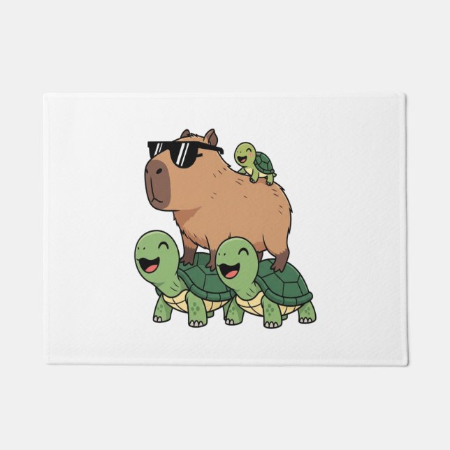 Turtle Ride Capybara, Funny Capybara Doormat (Front)