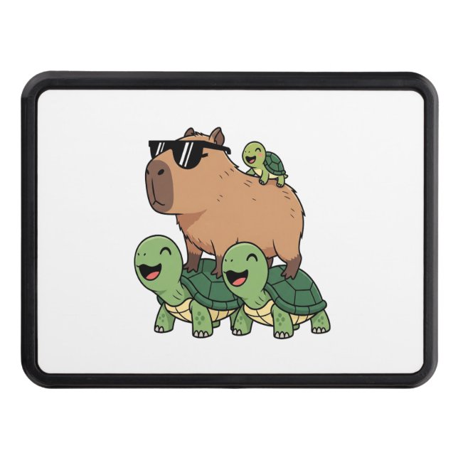 Turtle Ride Capybara, Funny Capybara Hitch Cover (Front)