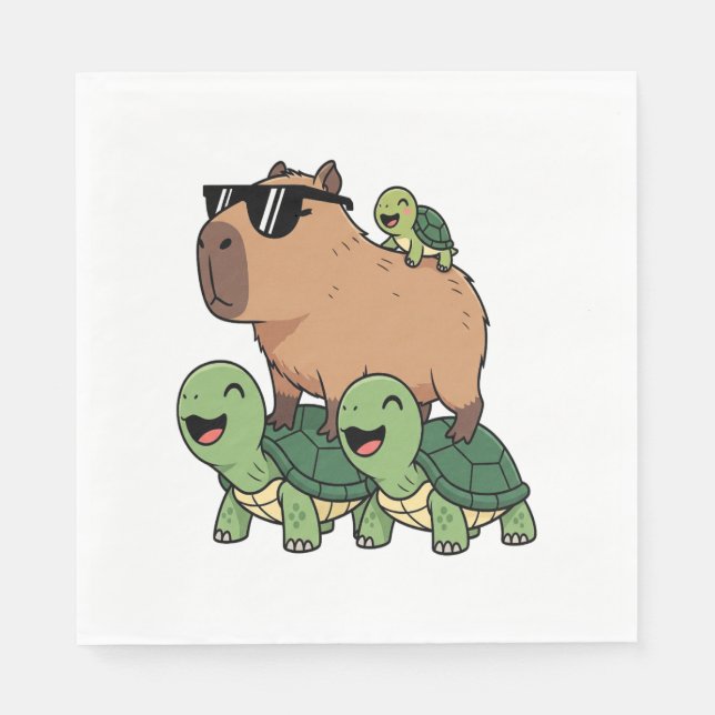 Turtle Ride Capybara, Funny Capybara Napkins (Front)