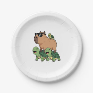 Turtle Ride Capybara, Funny Capybara Paper Plates