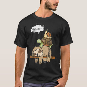 Turtle Riding A Sloth Whee Funny Sloth T-Shirt