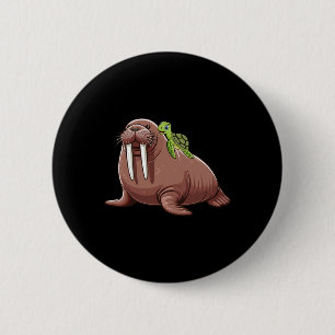 Turtle Riding Walrus Costume Sea Animal Lover Kids Button