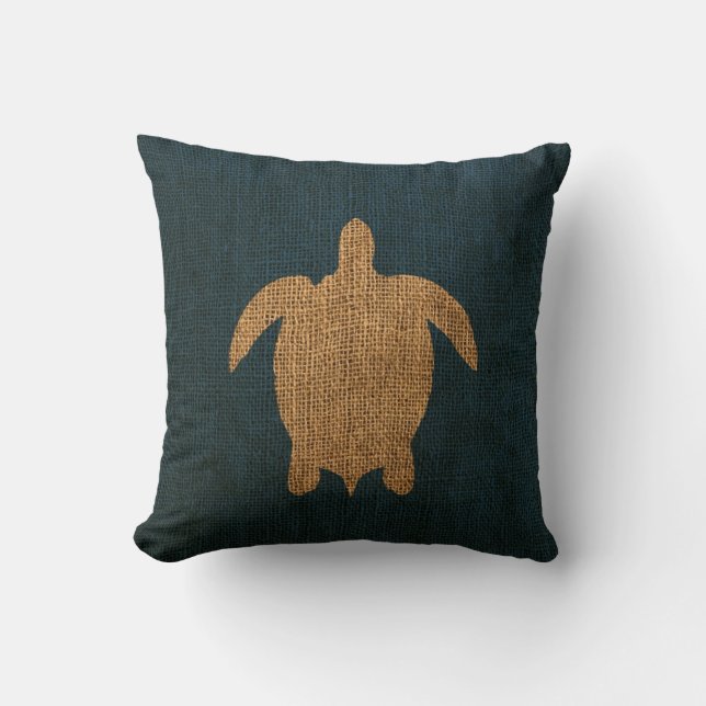 Turtle Rustic Blue Throw Pillow (Front)