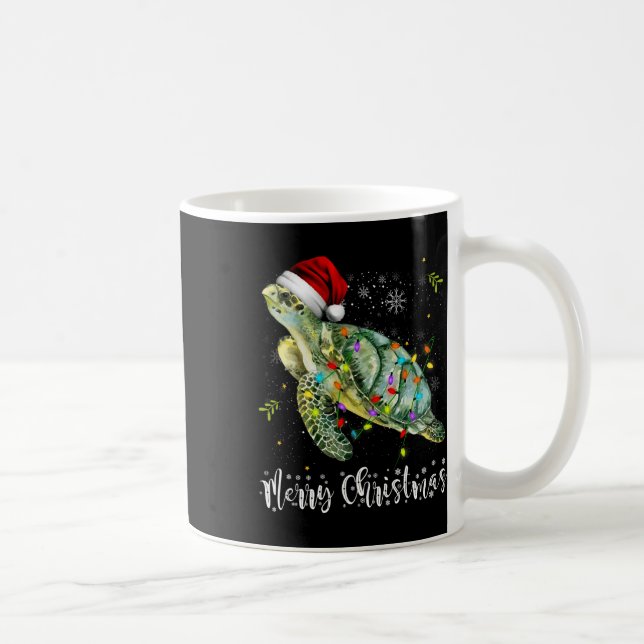 Turtle Santa Hat Merry Christmas Lights Xmas Holid Coffee Mug (Right)