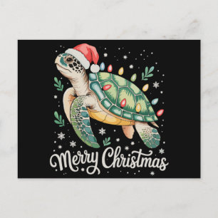 Turtle Santa Hat Merry Christmas Lights Xmas Holiday Postcard
