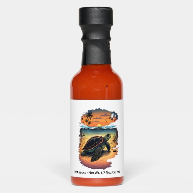 Turtle Sea Ocean Seashore Tropical Beach Sunset Co Hot Sauces (Front)