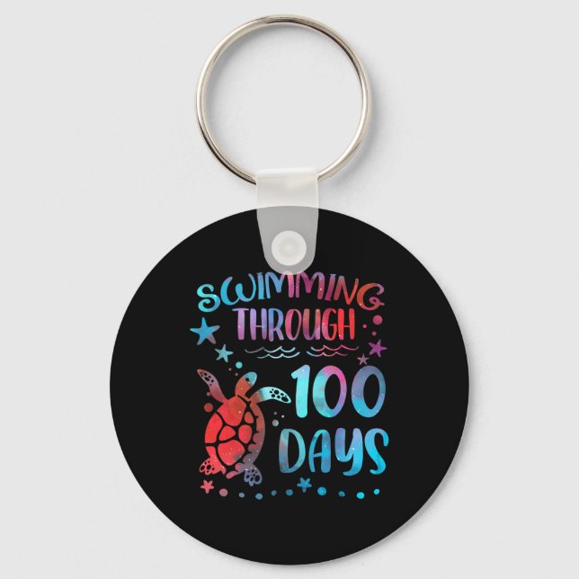 Turtle Sea Swimming Through 100 Days Of School Tea Keychain (Front)