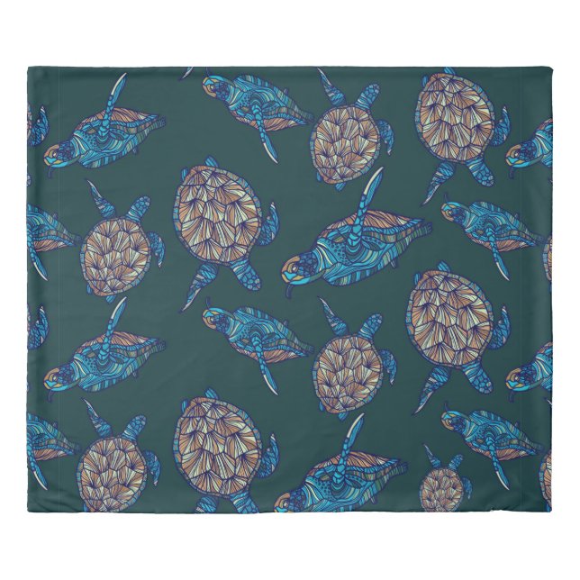 Turtle seamless pattern on dark background. illust duvet cover (Front)