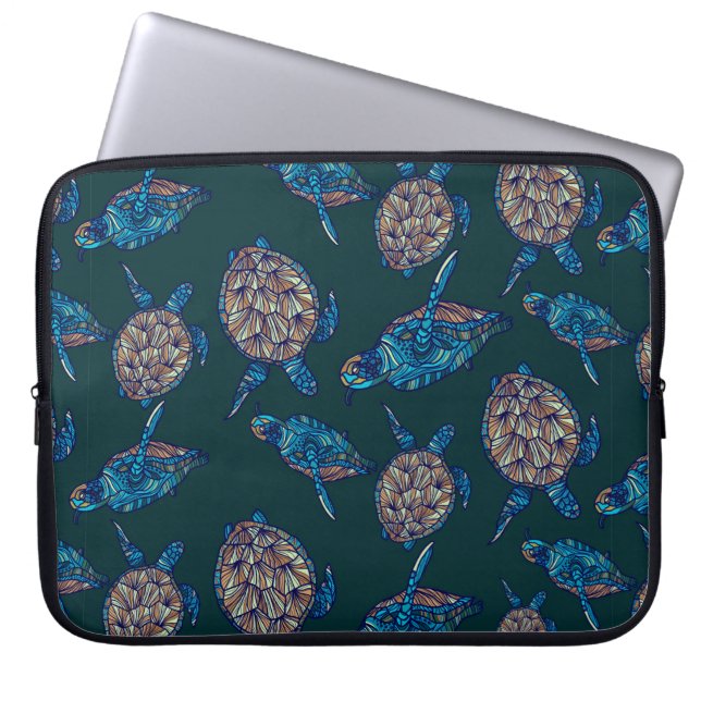Turtle seamless pattern on dark background. illust laptop sleeve (Front)