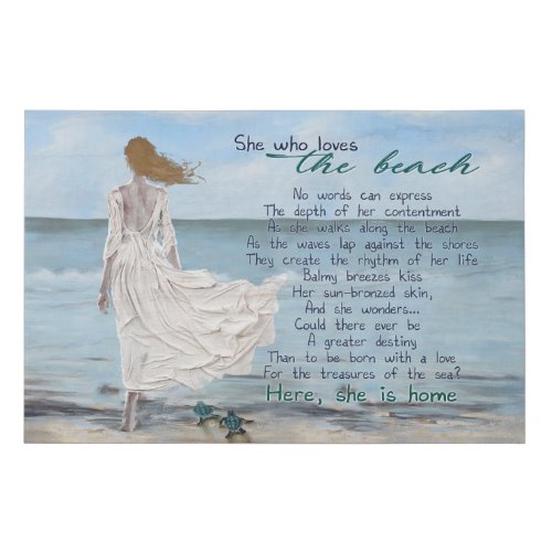 Turtle She Who Loves The Beach Redhead  Faux Canvas Print