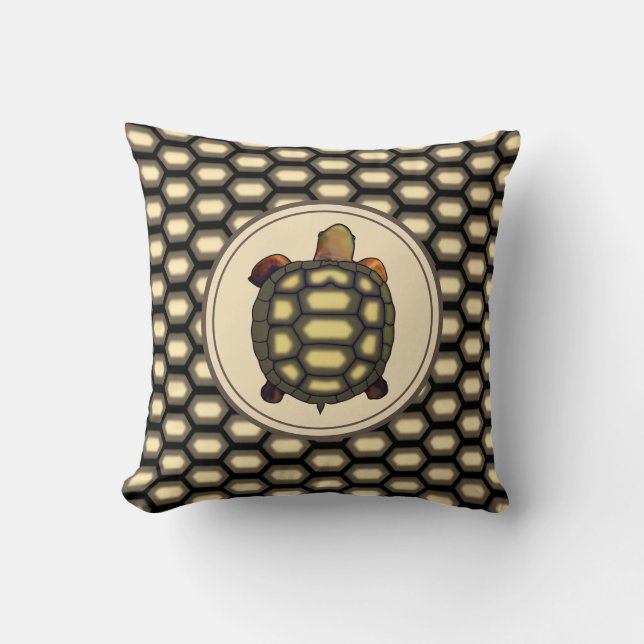 Turtle & Shell Pattern in Beige & Black Throw Pillow (Front)