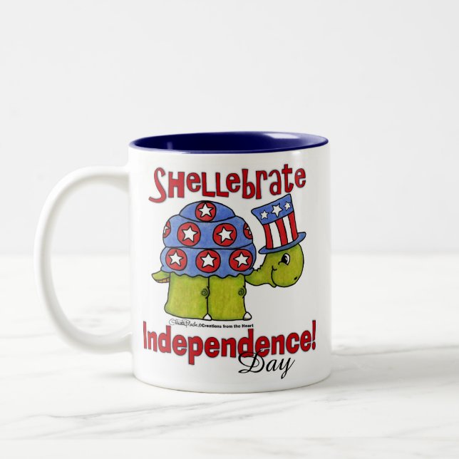 Turtle Shellebrate Independence Day! Two-Tone Coffee Mug (Left)