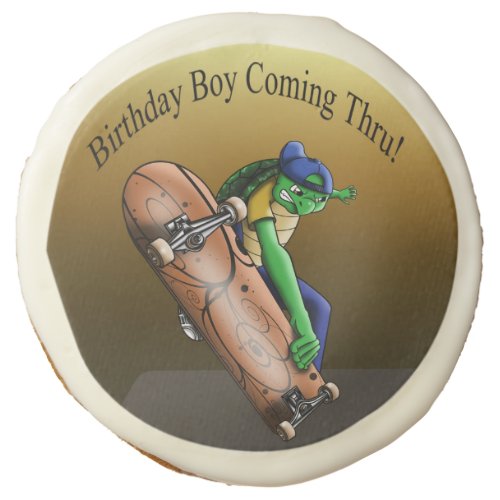 Turtle Skateboarder Birthday Sugar Cookie