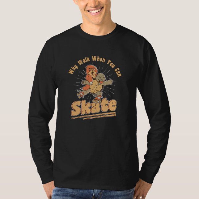 Turtle Sloth Roller Skating Roller Skates T-Shirt (Front)