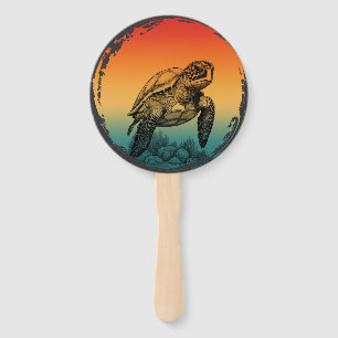 turtle summer ocean sunset hand fan