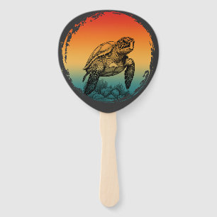 turtle summer ocean sunset hand fan