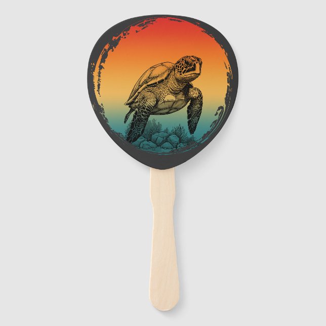 turtle summer ocean sunset  hand fan (Front)