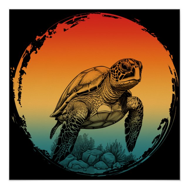 turtle summer ocean sunset  poster (Front)