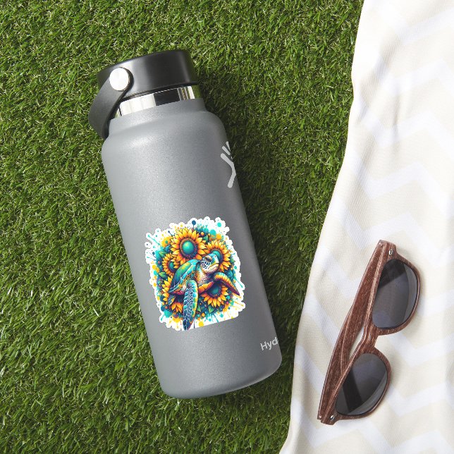 Turtle Sunflower Sticker (HydroFlask Insitu)