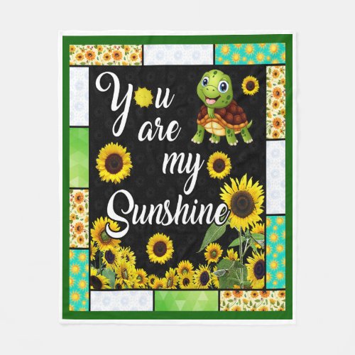 Turtle Sunflower You Are My Sunshine Fleece Blanket