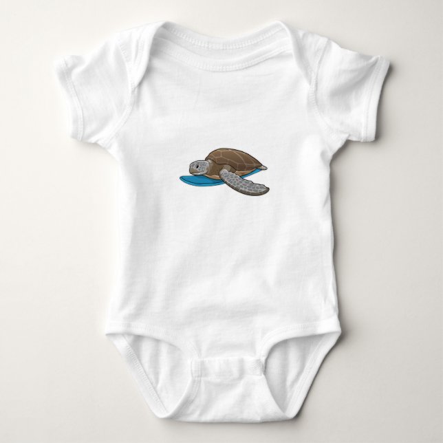 Turtle Surfer Surfboard Baby Bodysuit (Front)