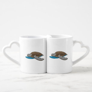 Turtle Surfer Surfboard Coffee Mug Set