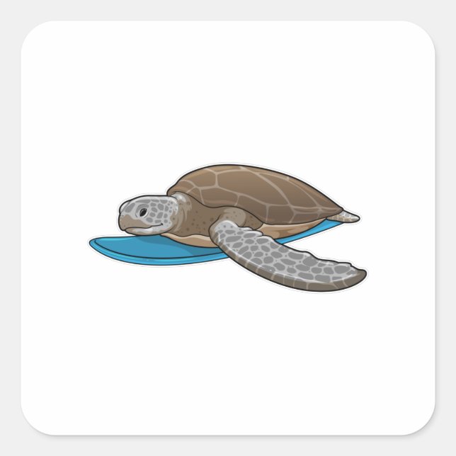 Turtle Surfer Surfboard Square Sticker (Front)