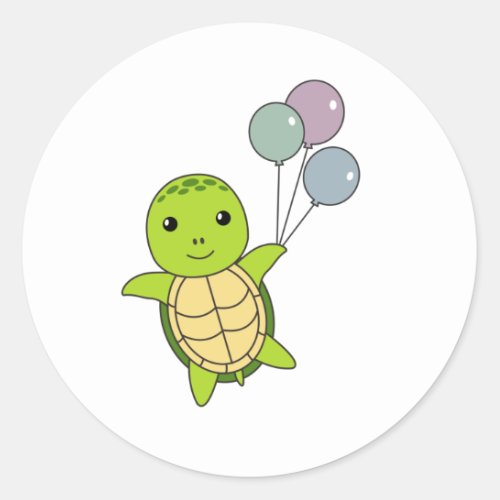 Turtle Sweet Animal Flies Balloons Children Classic Round Sticker