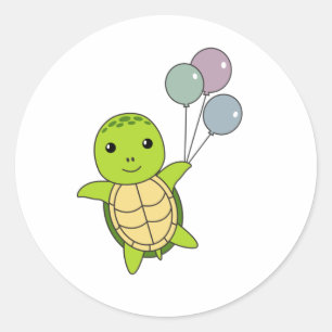 Turtle Sweet Animal Flies Balloons Children Classic Round Sticker