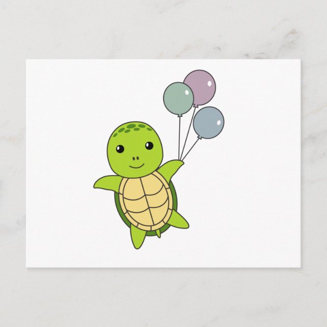 Turtle Sweet Animal Flies Balloons Children Postcard (Front)