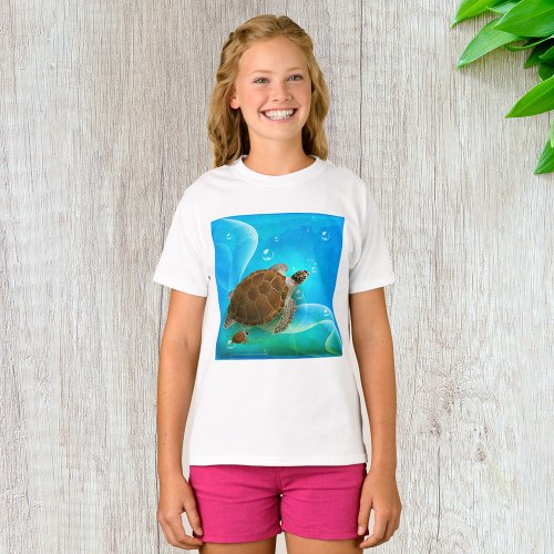Turtle Swimming Girls T_Shirt