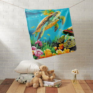 Turtle swimming in the colorful sea baby blanket
