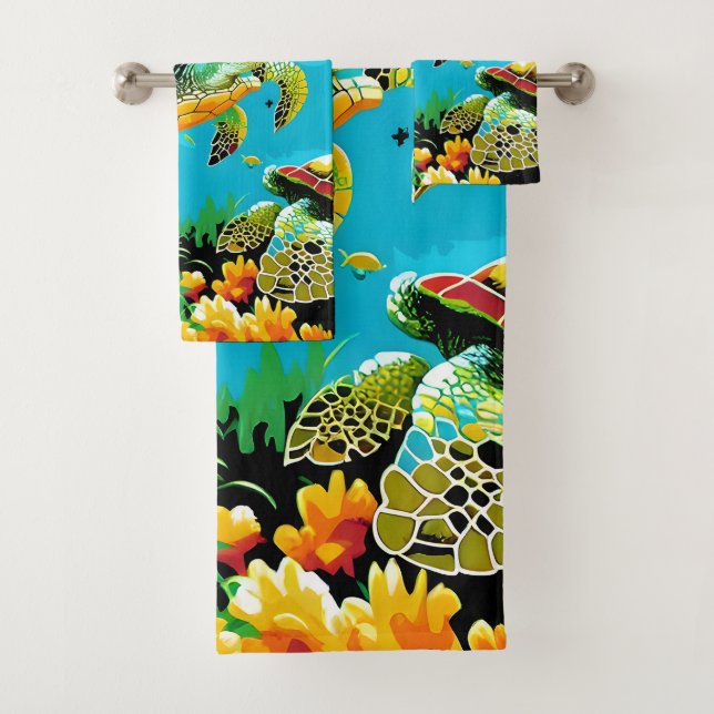 Turtle swimming in the sea bath towel set (Insitu)