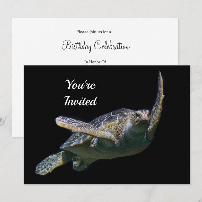 Turtle Swimming Sea Photo Birthday Invitation (Front/Back)