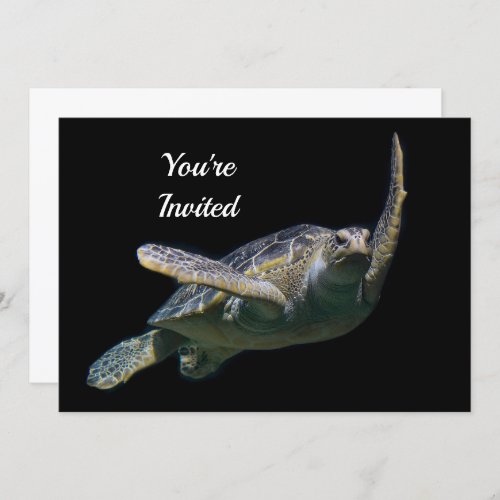 Turtle Swimming Sea Photo Birthday Invitation