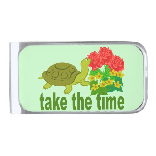 Turtle Take the TIme Roses Silver Finish Money Clip